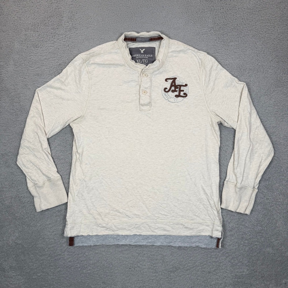 Vintage Y2K American Eagle Outfitters Mens XL Henley Long Sleeve Shirt Cream